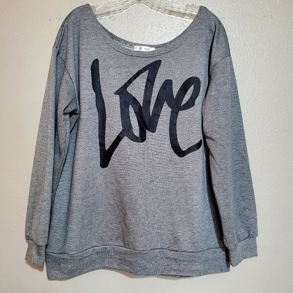 Love Off the Shoulder Sweatshirt Oversized Women's 2XL